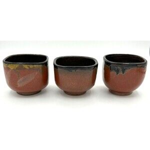 Studio Art Pottery Stoneware‎ Earthenware Clay Small Bowls Ramekins Qty 3 Glazed